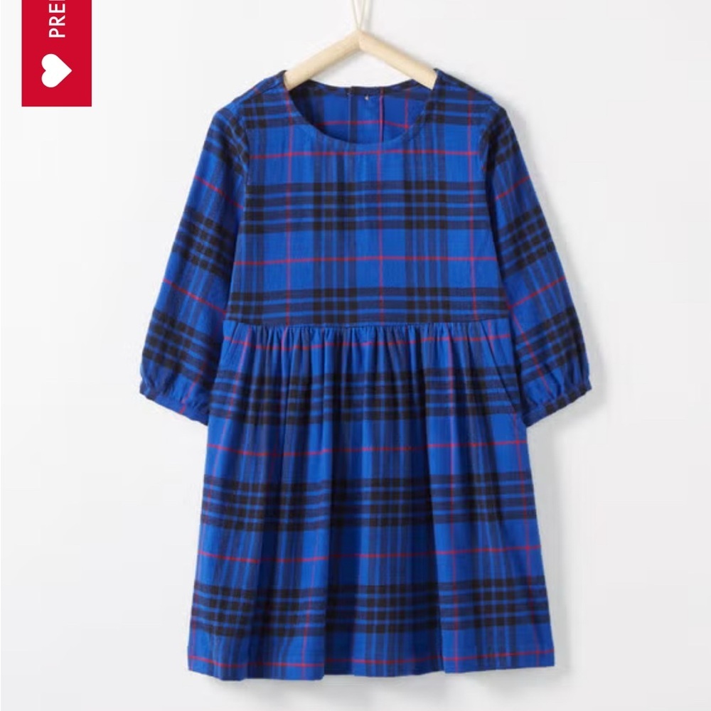 Hanna Andersson Blue Festive Flannel Dress Size 6-7 Fall Winter Holiday Midi